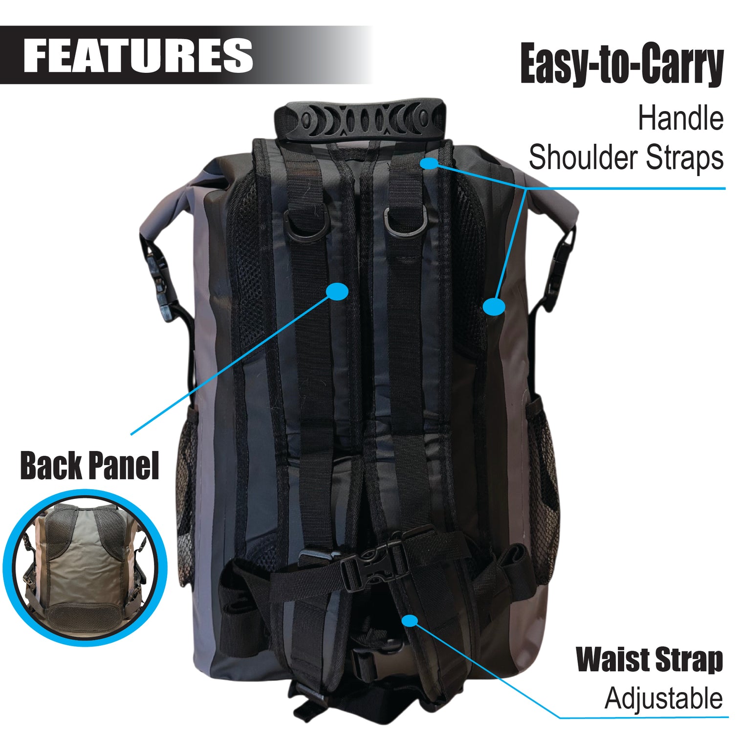 35L Waterproof Backpack with Elastic Bungee Storage.