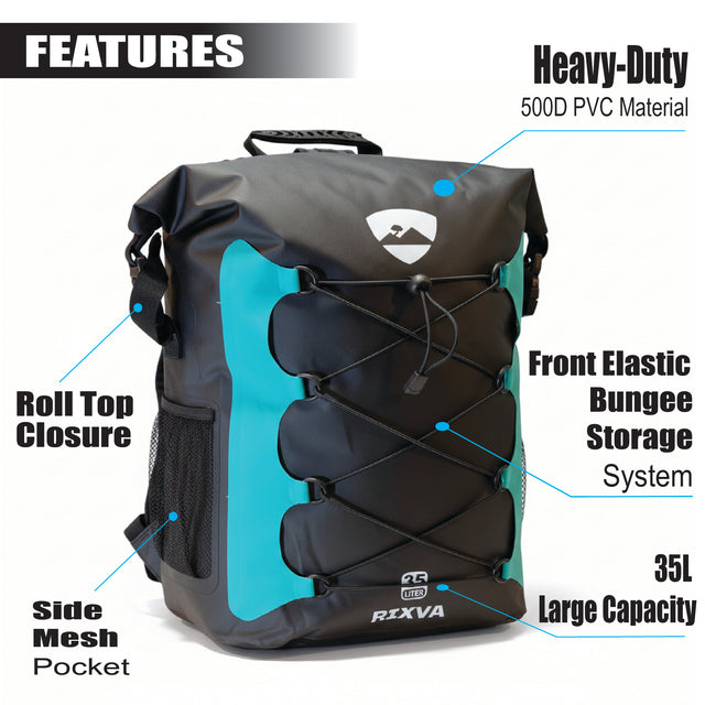 35L Waterproof Backpack with Elastic Bungee Storage.