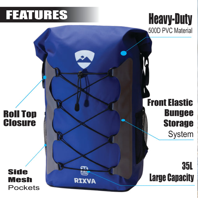 35L Waterproof Backpack with Elastic Bungee Storage.