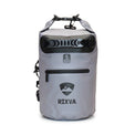 RIXVA 5L waterproof dry bag in grey 500D PVC with roll-top closure, carry handle, and exterior zipper pocket.