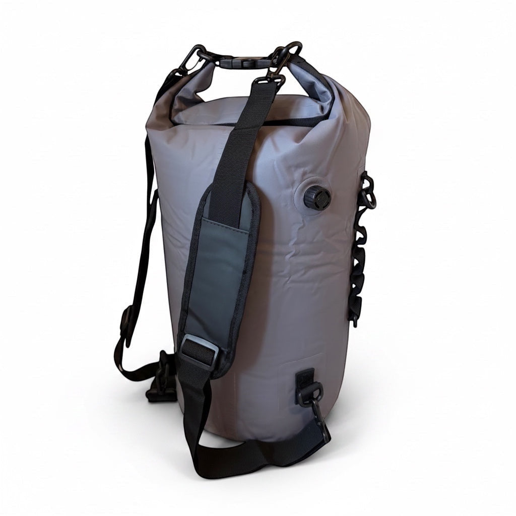 RIXVA 15L grey waterproof insulated cooler bag with adjustable shoulder strap and roll-top closure